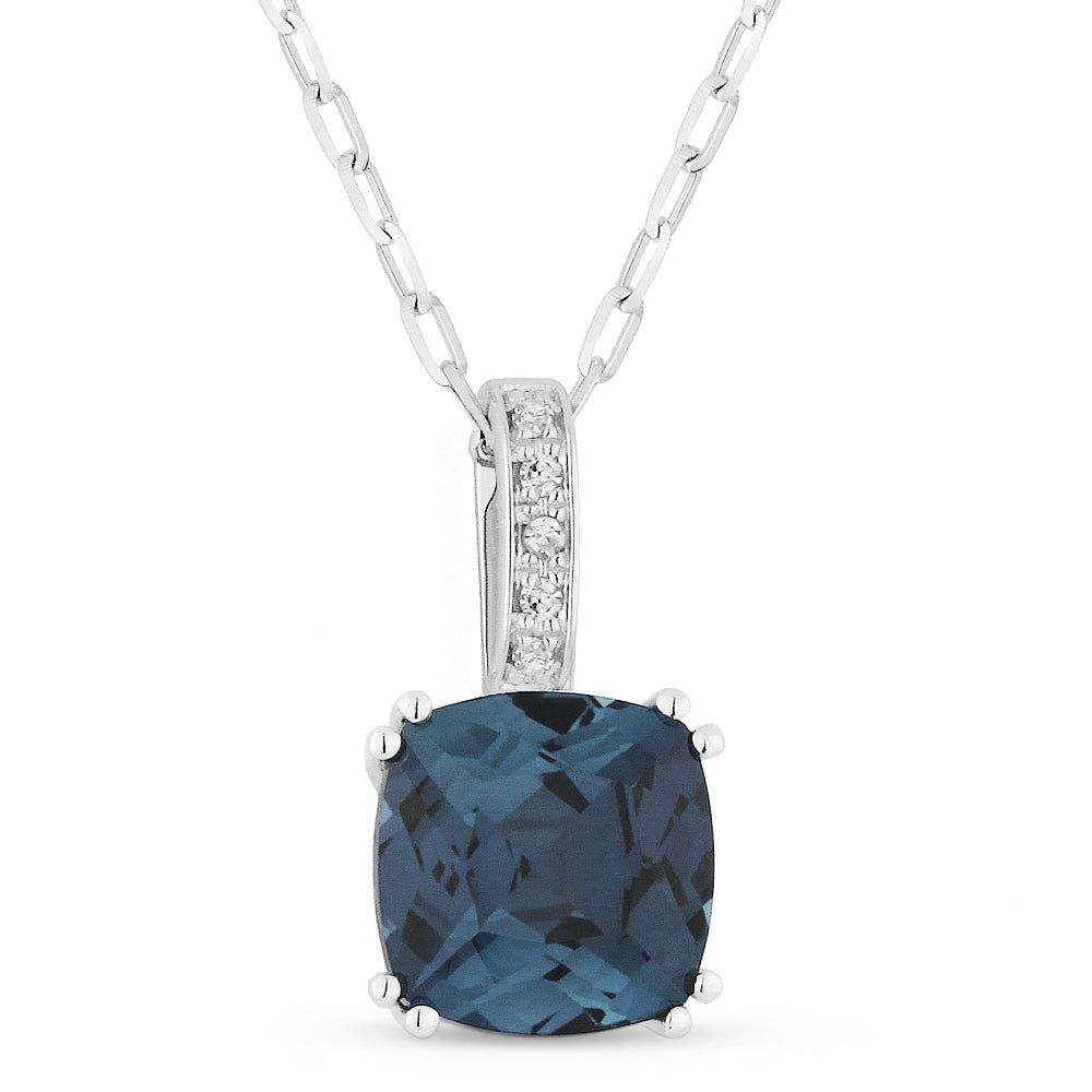 Madison L 14K White Gold London Blue Topaz Cushion Pendant - style N1070LBTW