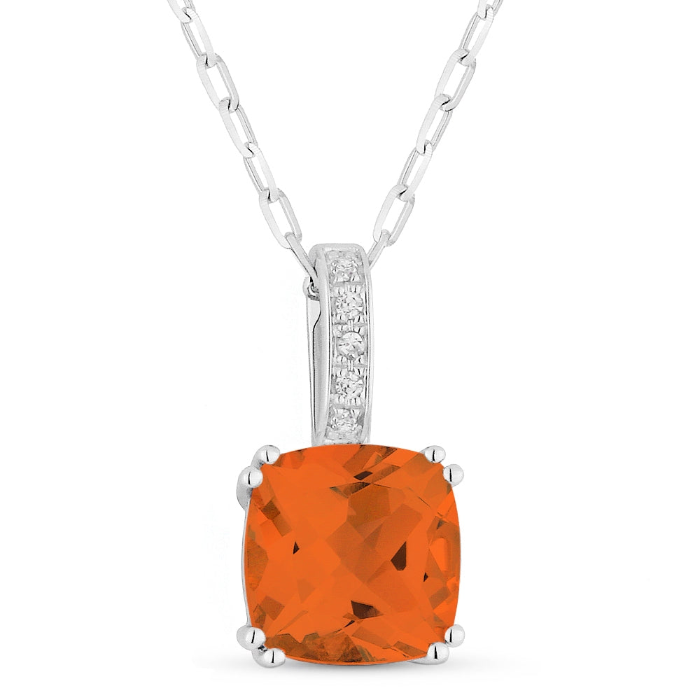 Madison L 14K White Gold Created Padparadscha Cushion Pendant - style N1070OCW