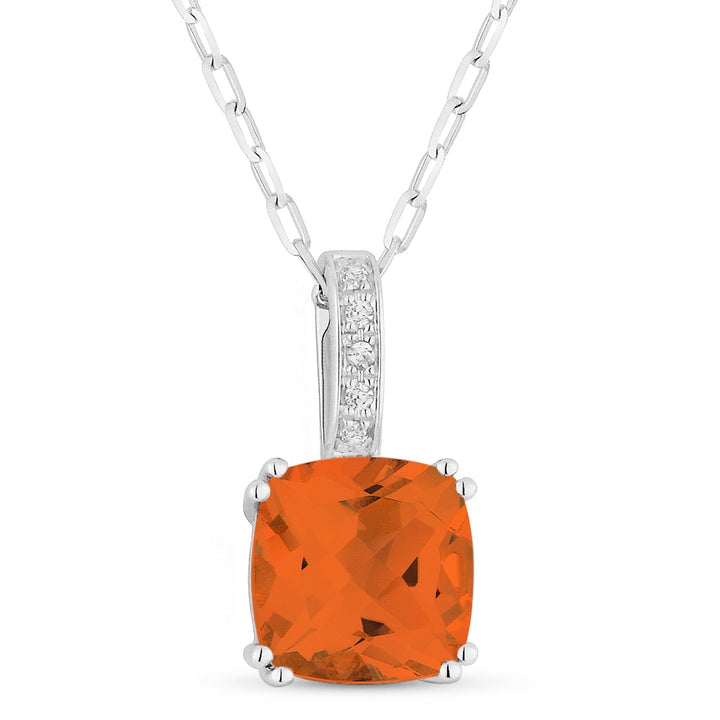 Madison L 14K White Gold Created Padparadscha Cushion Pendant - style N1070OCW