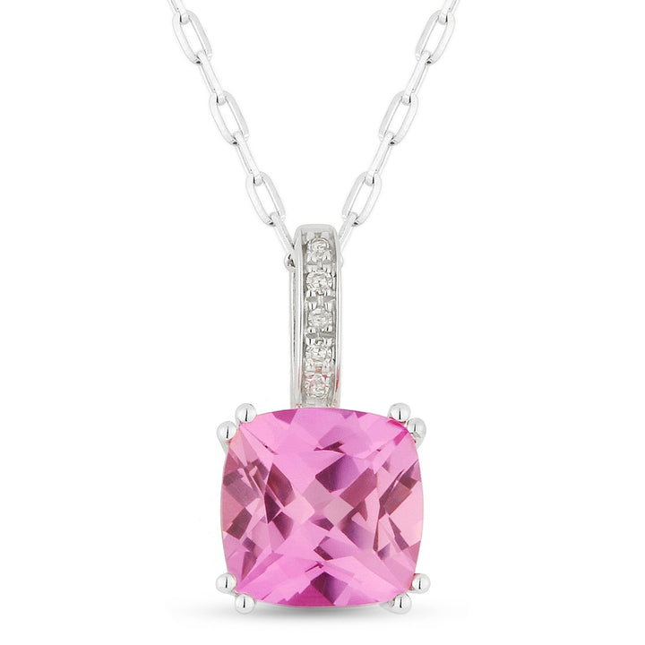 Madison L 14K White Gold Created Pink Sapphire Cushion Pendant - style N1070PCW