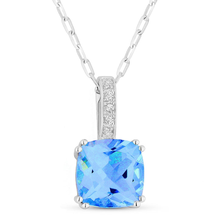 Madison L 14K White Gold Swiss Blue Topaz Cushion Pendant - style N1070SWBTW