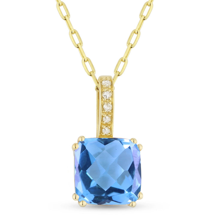 Madison L 14K Yellow Gold Swiss Blue Topaz Cushion Pendant - style N1070SWBTY