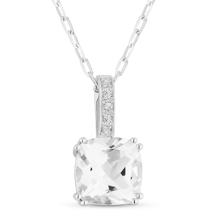 Madison L 14K White Gold White Topaz Cushion Pendant - style N1070WTW