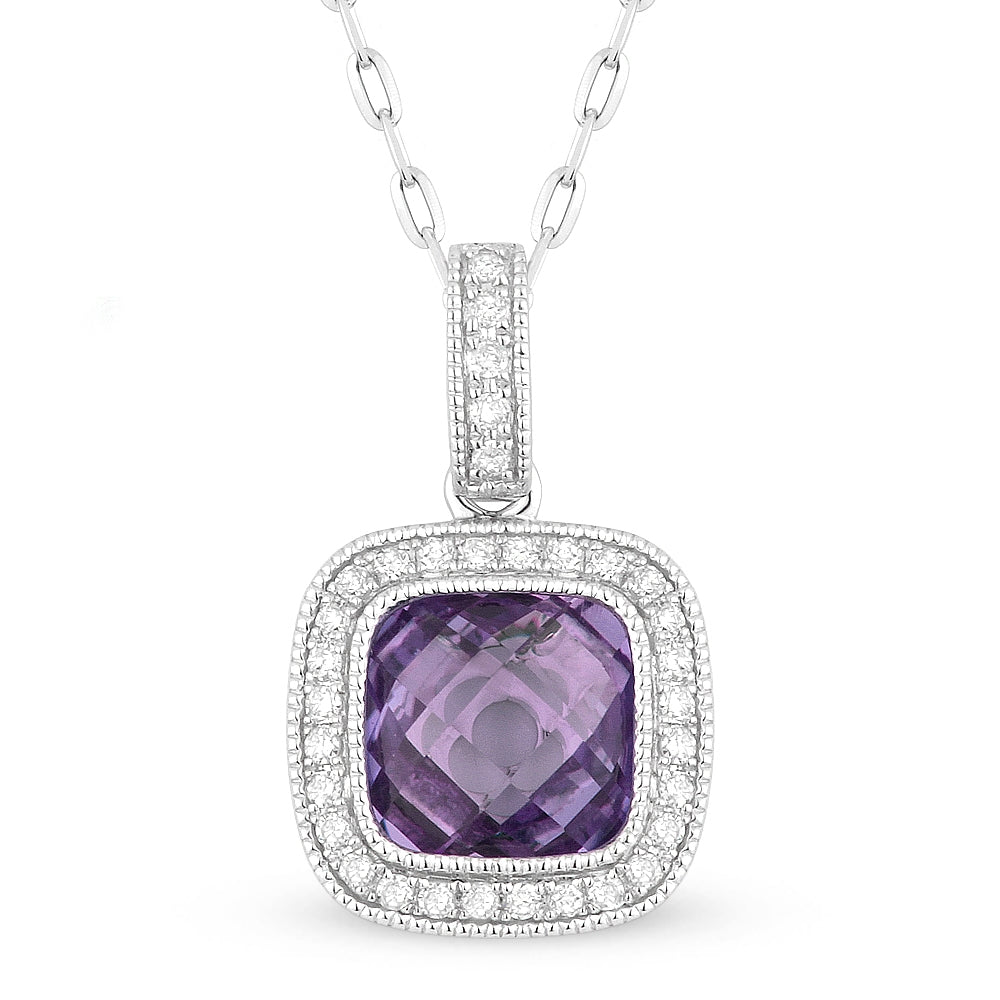 Madison L 14K White Gold Amethyst Cushion Pendant - style N1075AMW