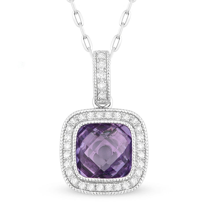 Madison L 14K White Gold Amethyst Cushion Pendant - style N1075AMW