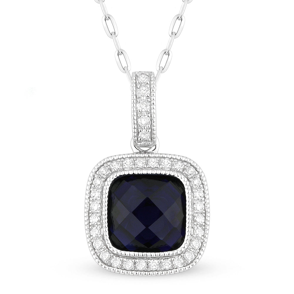 Madison L 14K White Gold Created Sapphire Cushion Pendant - style N1075BCW