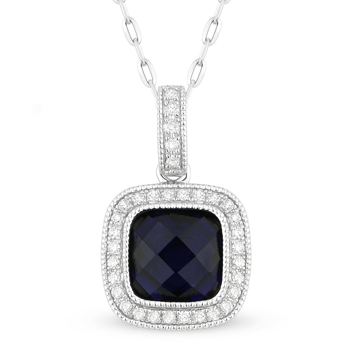 Madison L 14K White Gold Created Sapphire Cushion Pendant - style N1075BCW