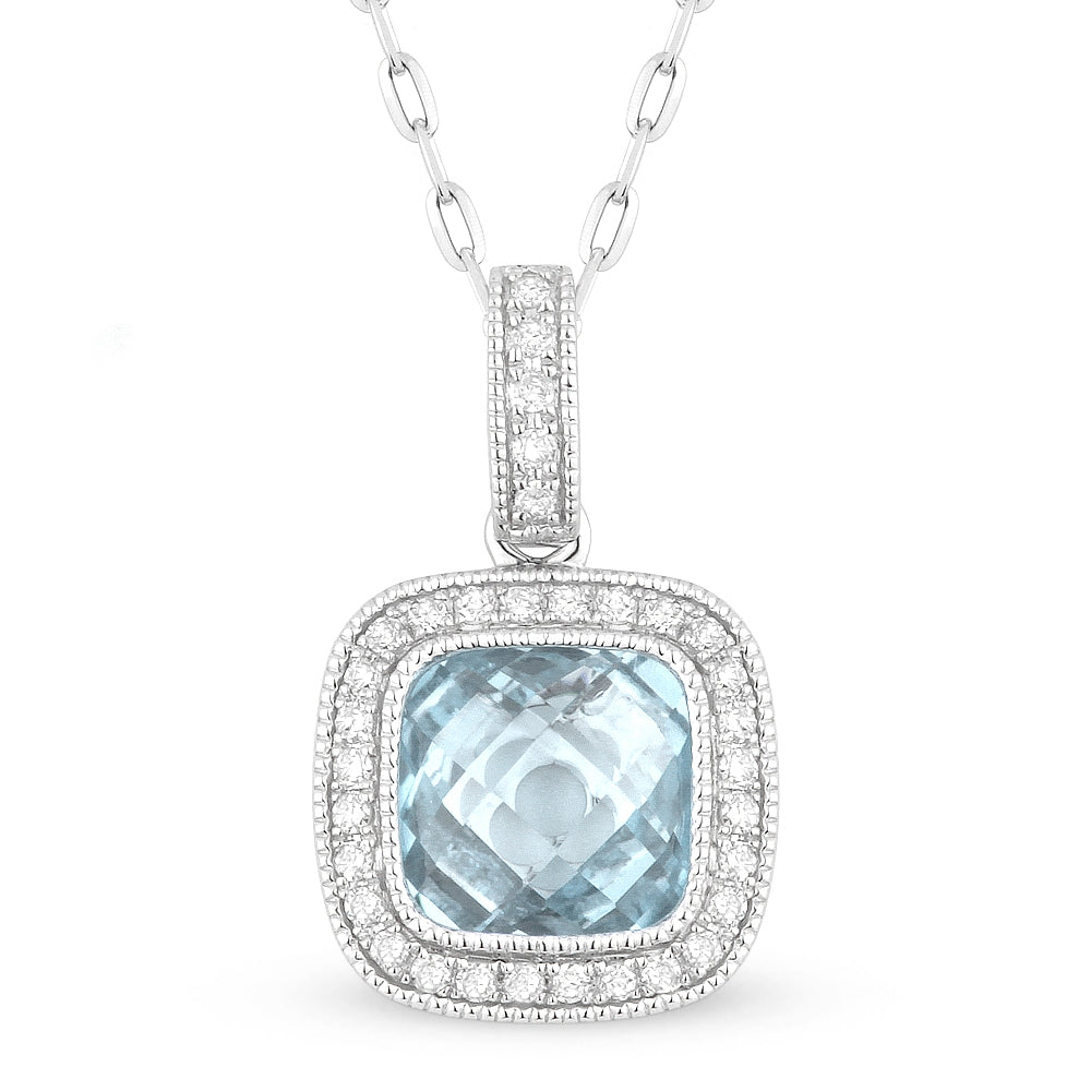 Madison L 14K White Gold Blue Topaz Cushion Pendant - style N1075BTW
