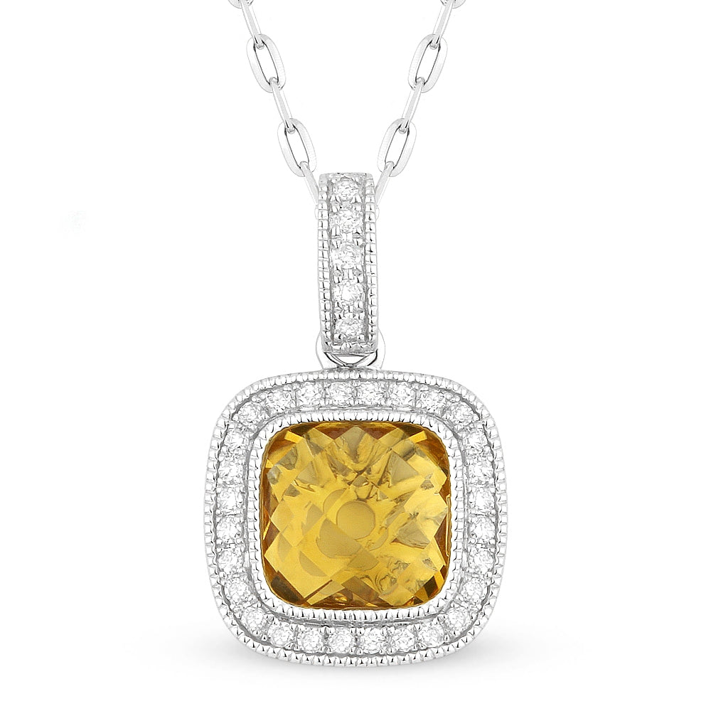 Madison L 14K White Gold Citrine Cushion Pendant - style N1075CTW