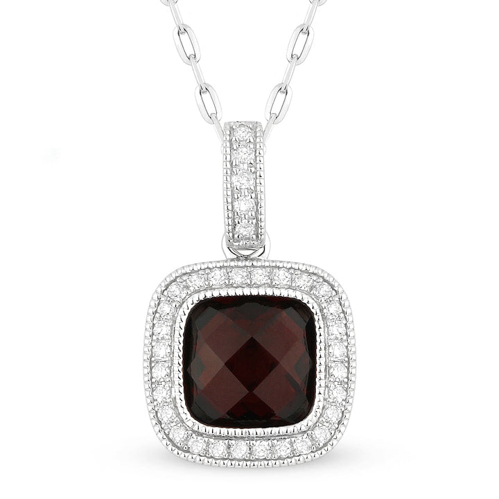 Madison L 14K White Gold Garnet Cushion Pendant - style N1075GAW