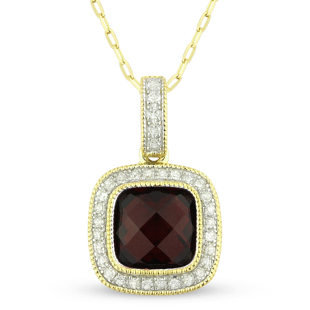 Madison L 14K Yellow Gold Garnet Cushion Pendant - style N1075GAY