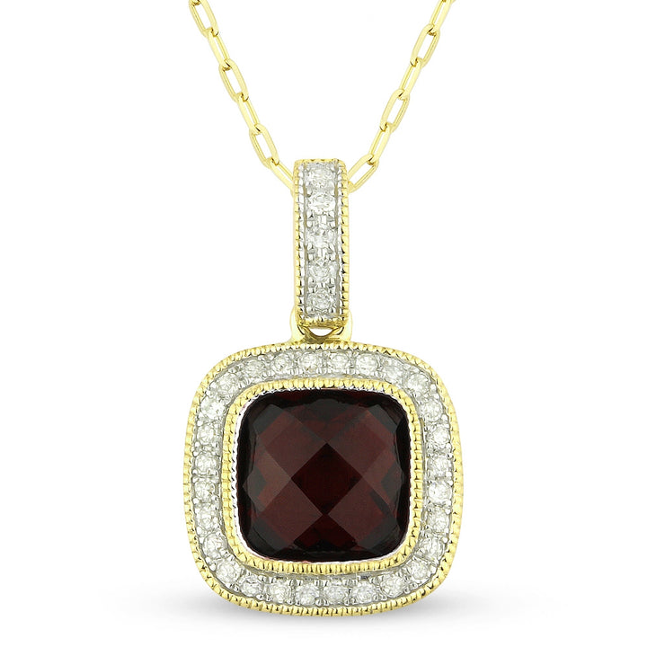 Madison L 14K Yellow Gold Garnet Cushion Pendant - style N1075GAY