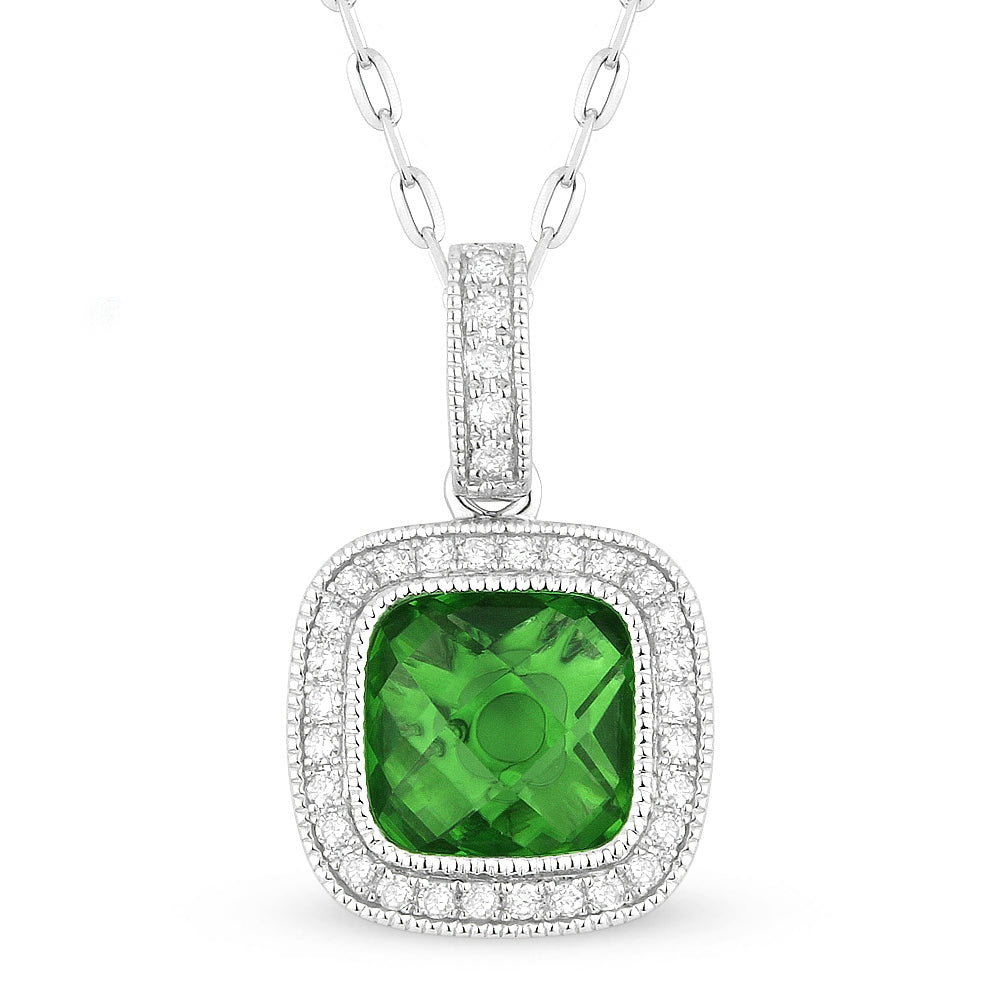 Madison L 14K White Gold Created Emerald Cushion Pendant - style N1075GCW