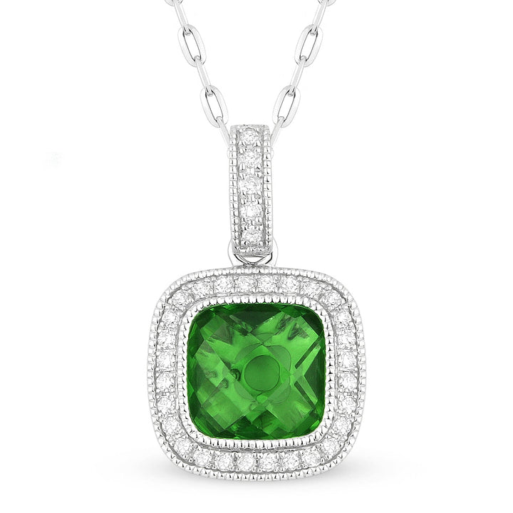 Madison L 14K White Gold Created Emerald Cushion Pendant - style N1075GCW