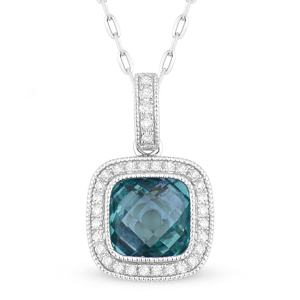 Madison L 14K White Gold London Blue Topaz Cushion Pendant - style N1075LBTW
