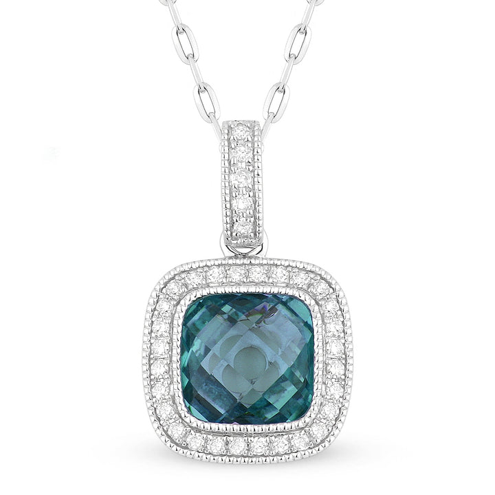 Madison L 14K White Gold London Blue Topaz Cushion Pendant - style N1075LBTW