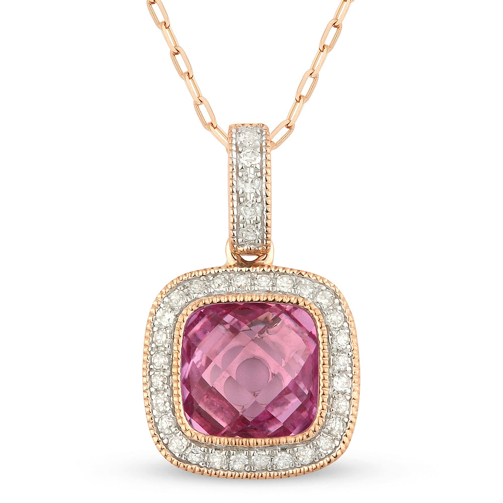 Madison L 14K Rose Gold Created Pink Sapphire Cushion Pendant - style N1075PCP
