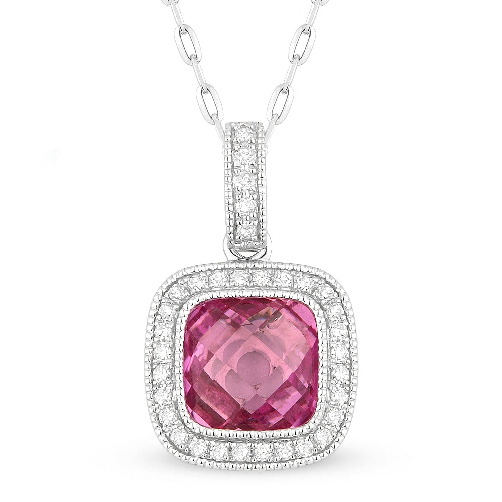 Madison L 14K White Gold Created Pink Sapphire Cushion Pendant - style N1075PCW