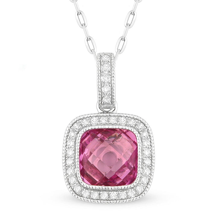 Madison L 14K White Gold Created Pink Sapphire Cushion Pendant - style N1075PCW