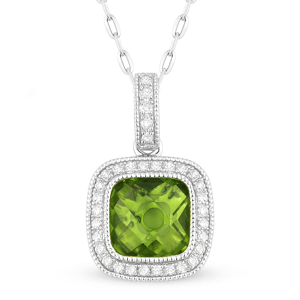 Madison L 14K White Gold Peridot Cushion Pendant - style N1075PRW