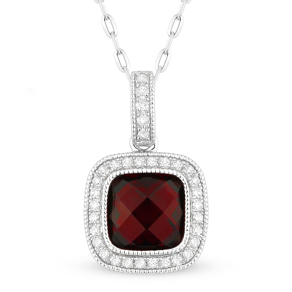 Madison L 14K White Gold Created Ruby Cushion Pendant - style N1075RCW