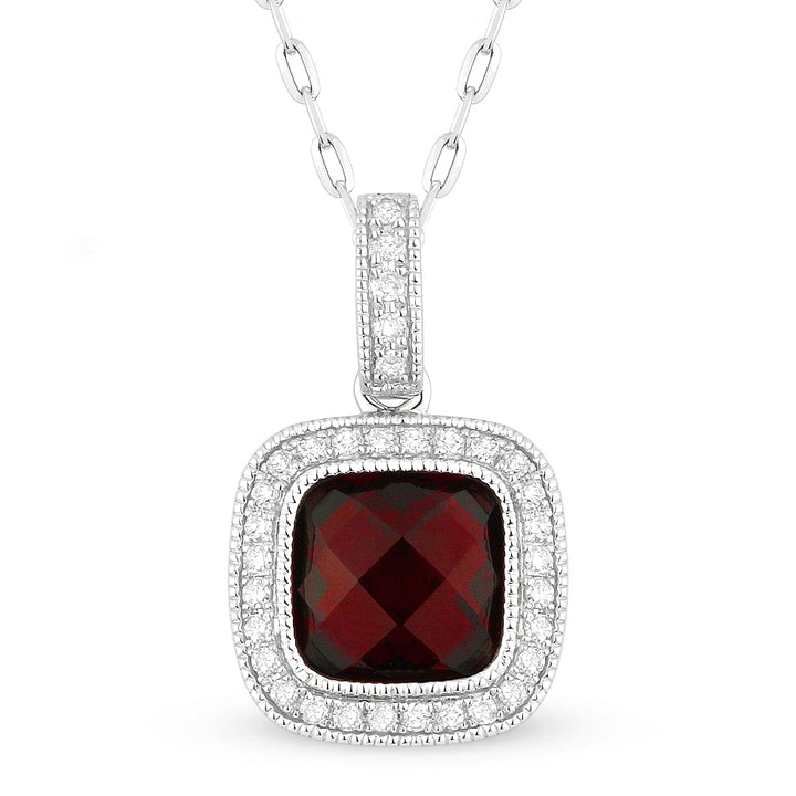 Madison L 14K White Gold Created Ruby Cushion Pendant - style N1075RCW