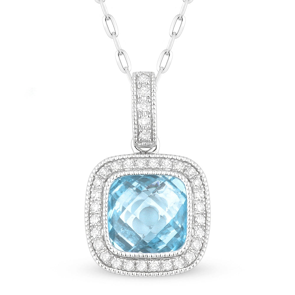 Madison L 14K White Gold Swiss Blue Topaz Cushion Pendant - style N1075SWBTW