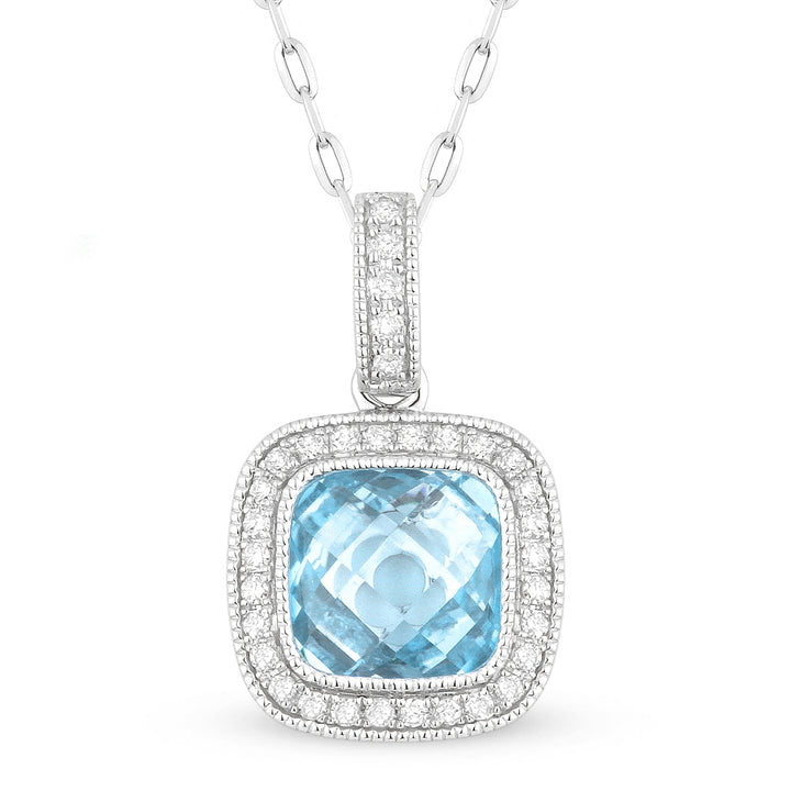 Madison L 14K White Gold Swiss Blue Topaz Cushion Pendant - style N1075SWBTW