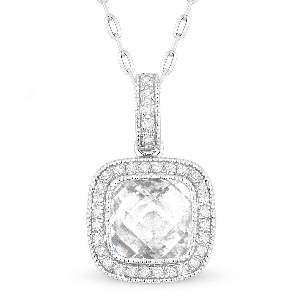 Madison L 14K White Gold White Topaz Cushion Pendant - style N1075WTW