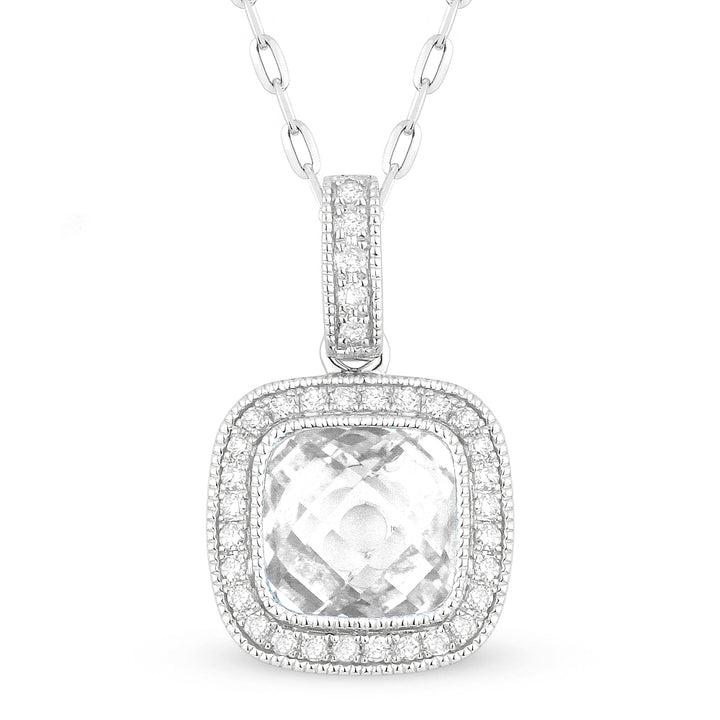 Madison L 14K White Gold White Topaz Cushion Pendant - style N1075WTW