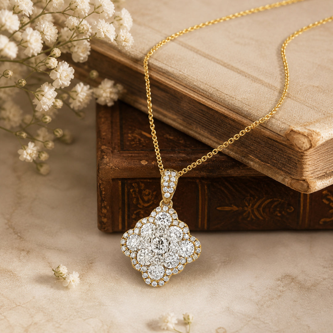 N1082 - 14K Gold Diamond Cluster Pendant