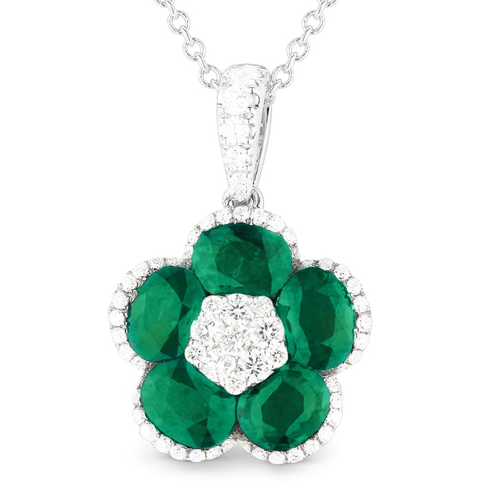 Madison L 14K White Gold Emerald Flower Pendant - style N1100EMW