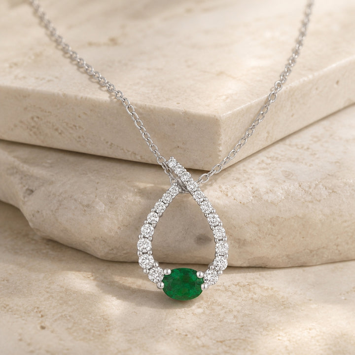 N1101 - 14K White Gold Emerald, Ruby & Sapphire Pear Pendant