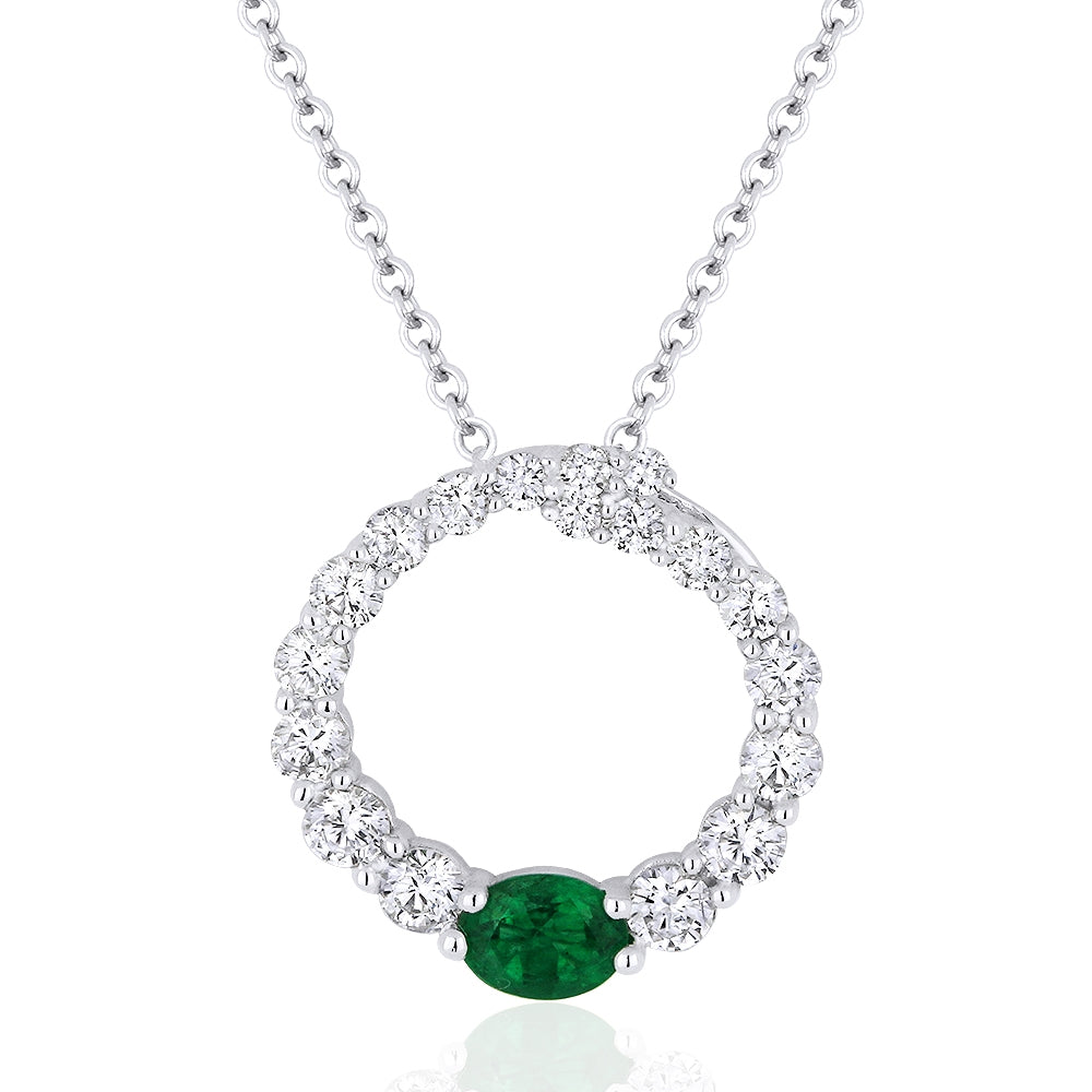 Madison L 14K White Gold Emerald Round Pendant - style N1102EMW