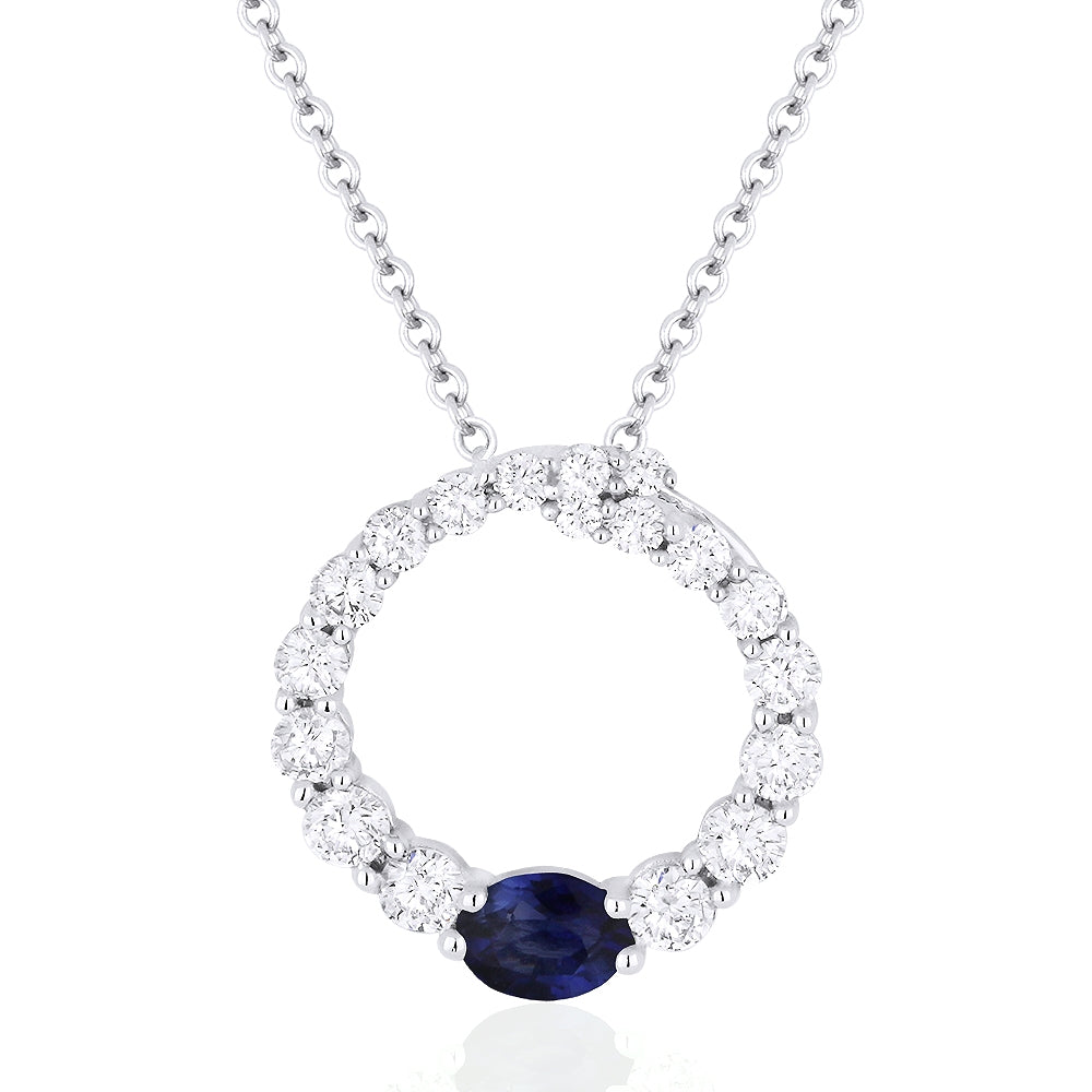 Madison L 14K White Gold Sapphire Round Pendant - style N1102SAW