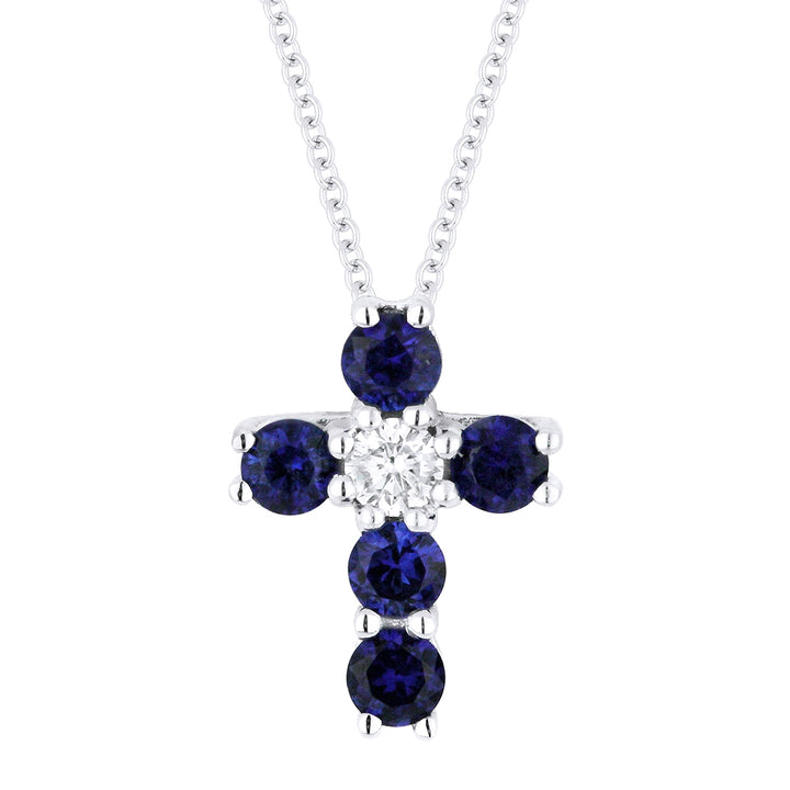 Madison L 14K White Gold Sapphire Crucifix Cross Pendant - style N1103SAW