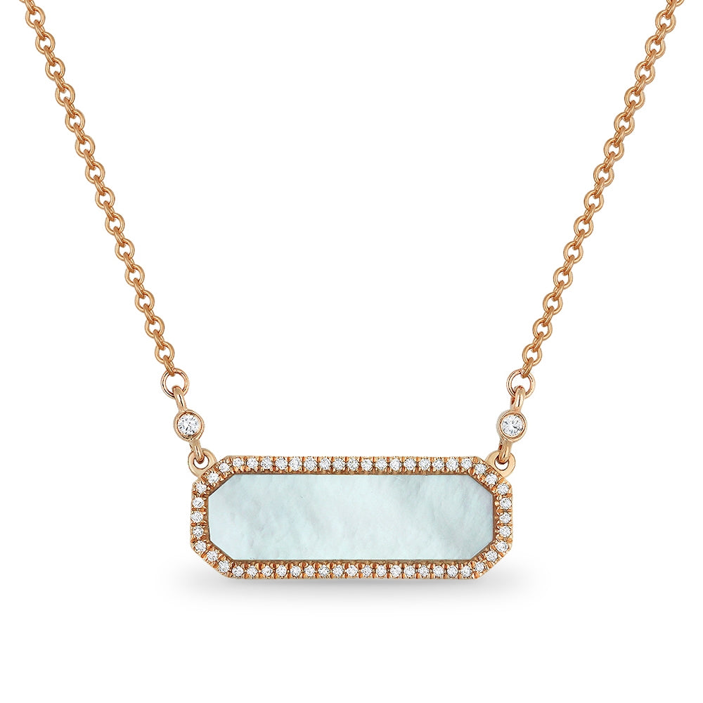 Madison L 14K Rose Gold Mother of Pearl Rectangle Necklace - style N1106MOPP