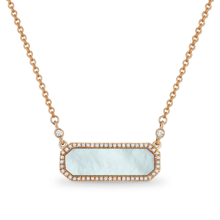 Madison L 14K Rose Gold Mother of Pearl Rectangle Necklace - style N1106MOPP