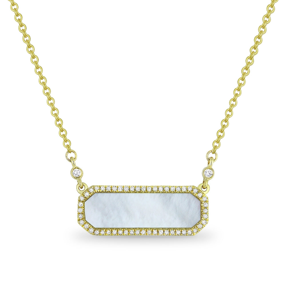 Madison L 14K Yellow Gold Mother of Pearl Rectangle Necklace - style N1106MOPY