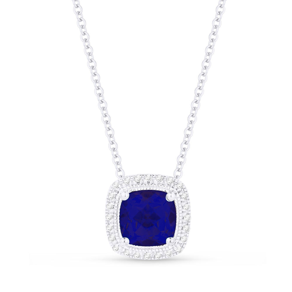 Madison L 14K White Gold Created Sapphire Cushion Pendant - style N1132BCW
