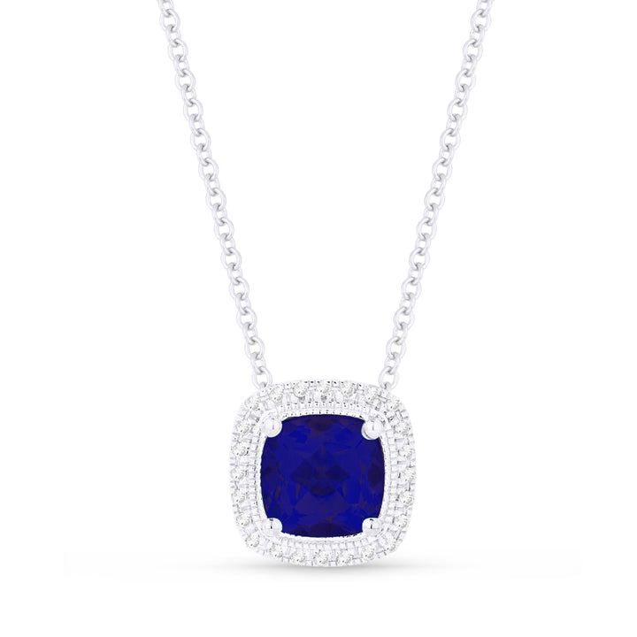 Madison L 14K White Gold Created Sapphire Cushion Pendant - style N1132BCW