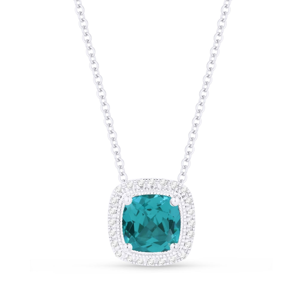Madison L 14K White Gold Created Tourmaline Paraiba Cushion Pendant - style N1132CPARW