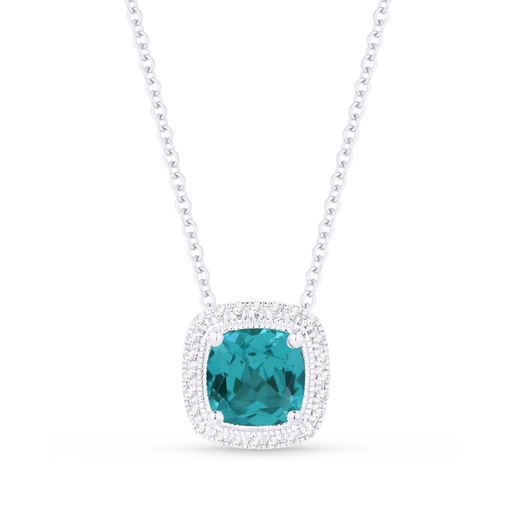Madison L 14K White Gold Created Tourmaline Paraiba Cushion Pendant - style N1132CPARW