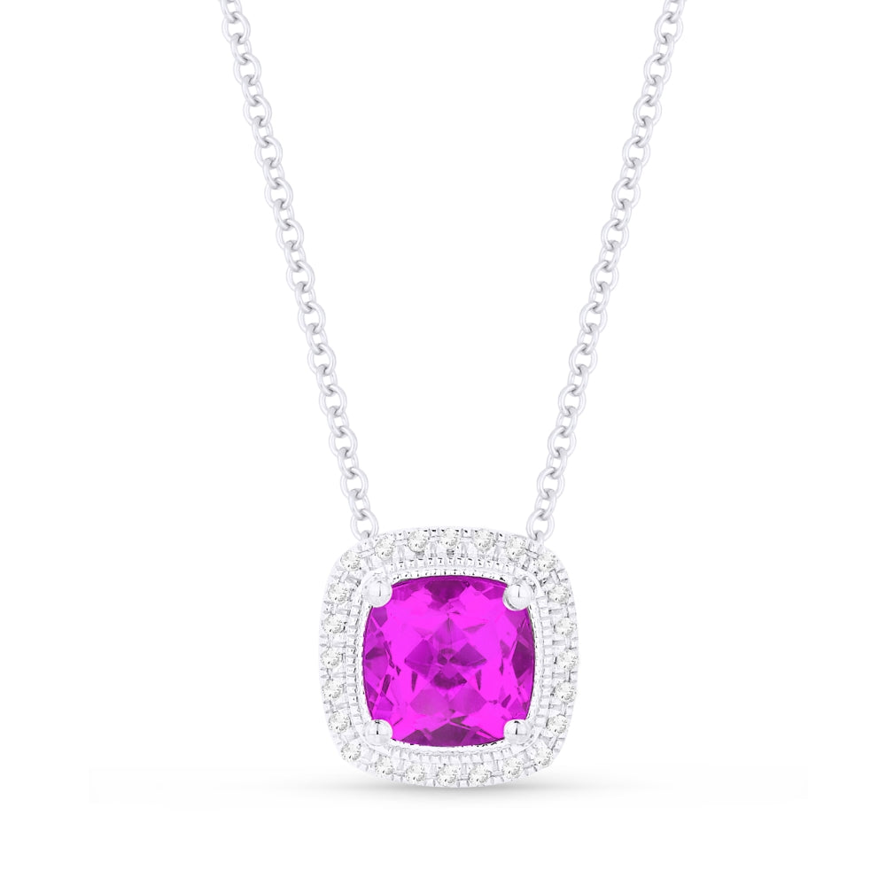 Madison L 14K White Gold Created Pink Sapphire Cushion Pendant - style N1132PCW