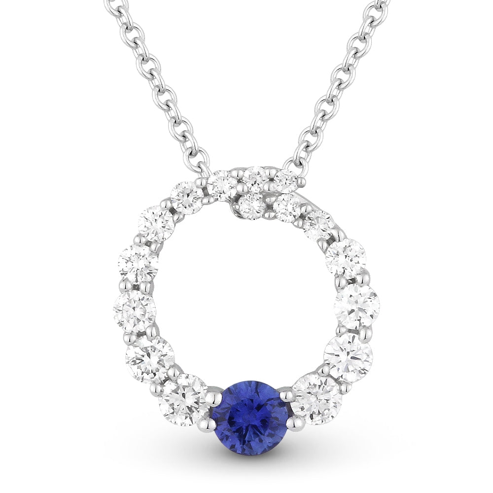 Madison L 14K White Gold Sapphire Round Pendant - style N1136SAW
