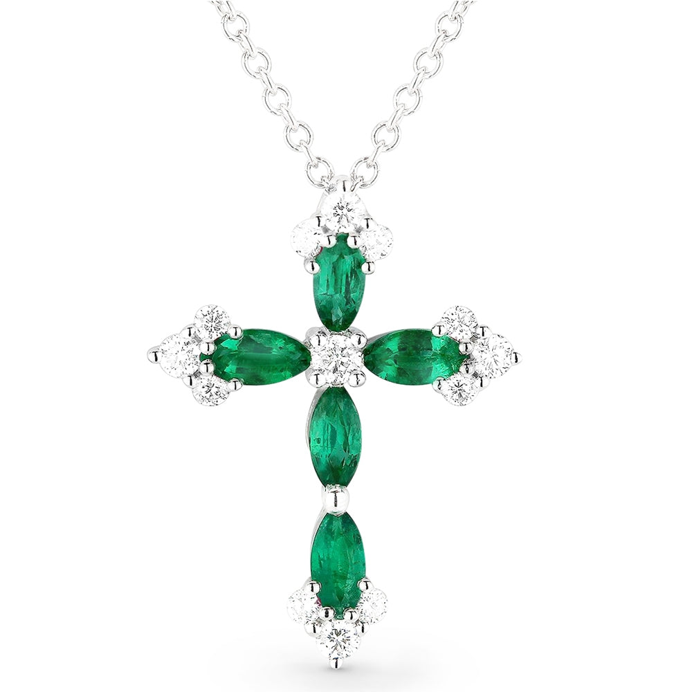 Madison L 14K White Gold Emerald Crucifix Cross Pendant - style N1144EMW