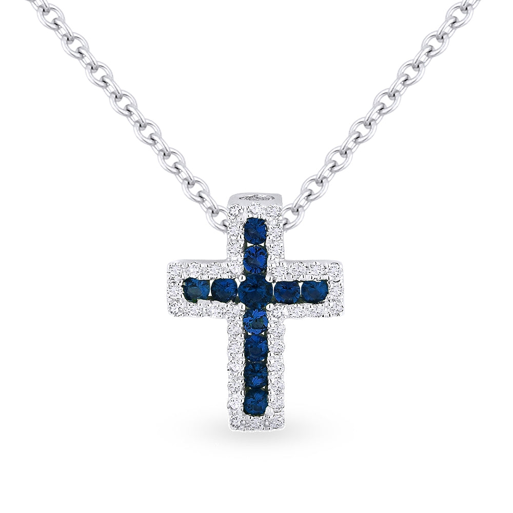 Madison L 14K White Gold Sapphire Crucifix Cross Pendant - style N1151SAW