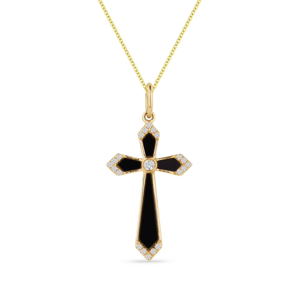 Madison L 14K Yellow Gold Black Onyx Crucifix Cross Pendant - style N1160BOY