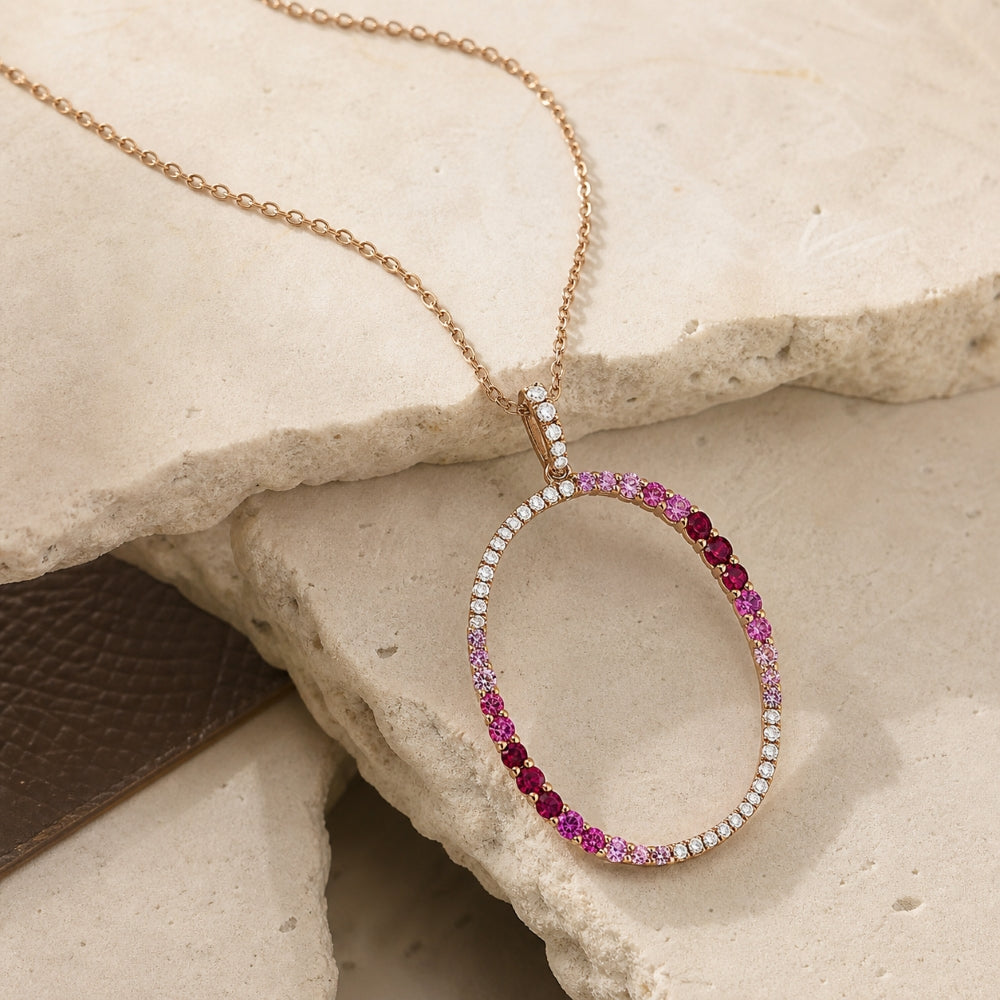 N1179 - 14K Gold Pink Sapphire & Sapphire Oval Pendant
