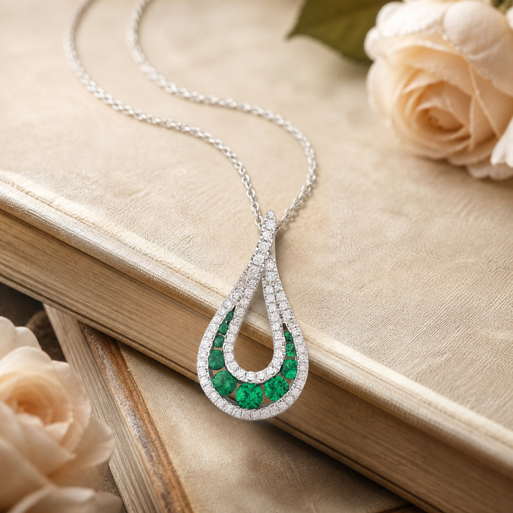 N1199 - 14K Gold Emerald, Ruby & Sapphire Pear Pendant